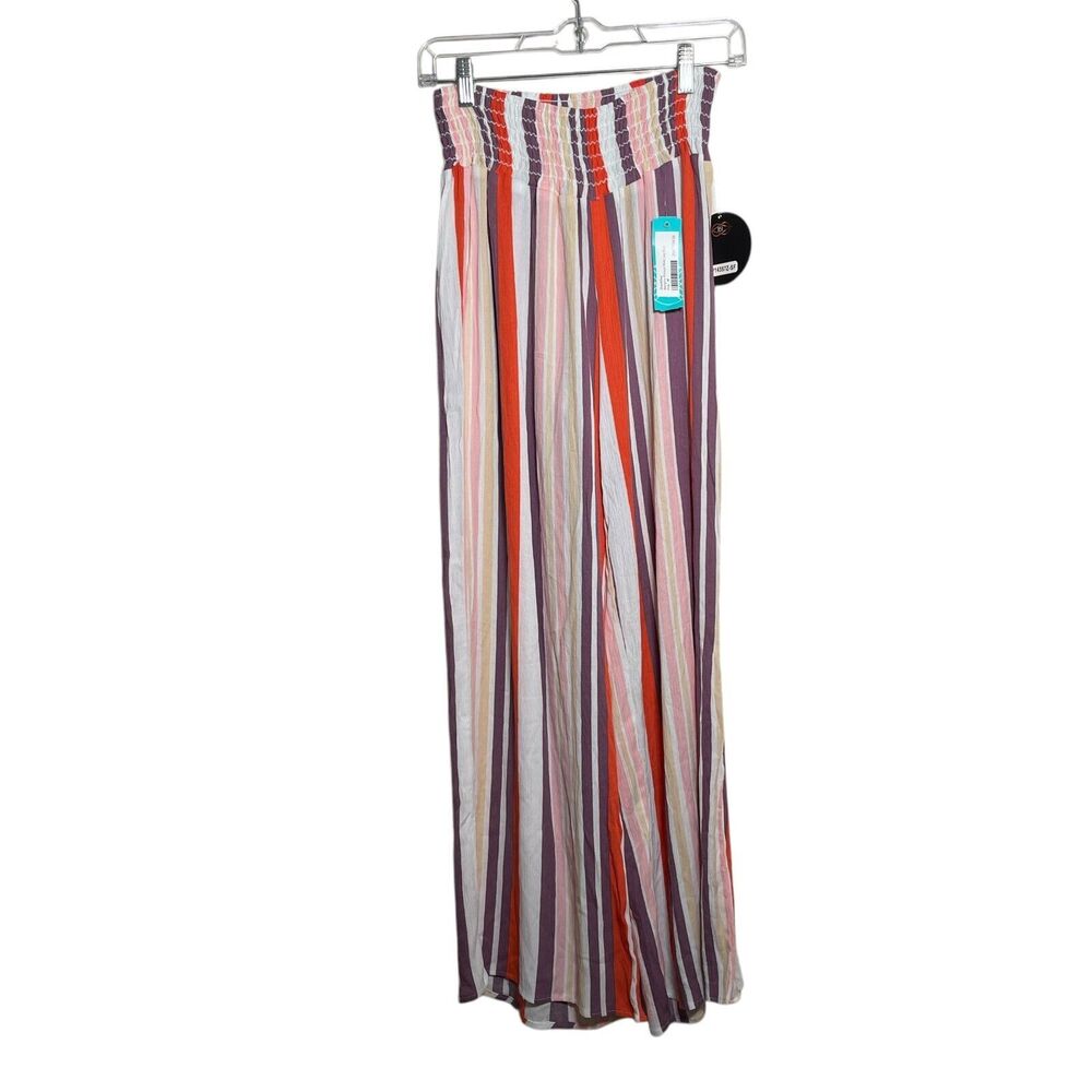 One Five One Pants Women's Medium Pink Striped Smocked Pull On Colorful NWT